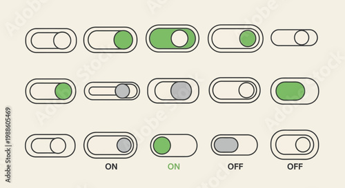 Set of UI Toggle Switch Buttons for Mobile Apps and Web Interfaces