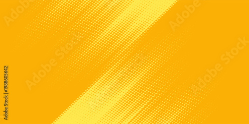 Yellow halftone pattern. Retro comic gradient background. Bright orange pixelated dotted texture overlay. Cartoon pop art faded gradient pattern.