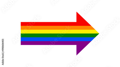 Vibrant flat vector illustration of a rainbow colored arrow pointing forward, symbolizing progress, acceptance, and solidarity during pride month celebrations