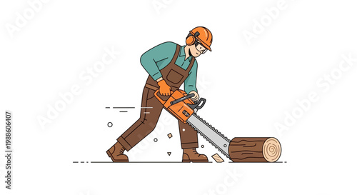 Man using an orange chainsaw to cut wood.