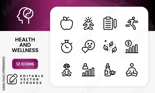 Health and wellness icon set. Professional health and wellness minimal line icon pack displays brain and thought bubbles to showcase mental health.
