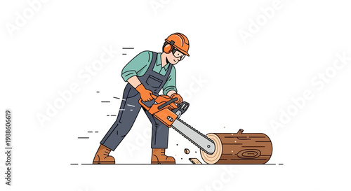 Man using a chainsaw to cut wood.