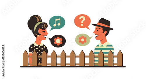 People conversing behind fence sharing ideas illustration