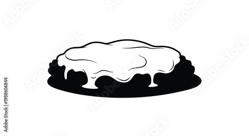 A black and white illustration depicts a dessert possibly a cake or pastry with frosting