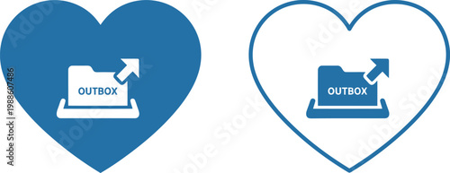 Slika na platnu Blue heart icons with outgoing mail folder symbol for email communication and di
