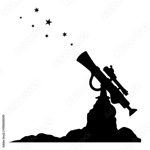 Telescope pointing at stars in night sky representing Space Day  