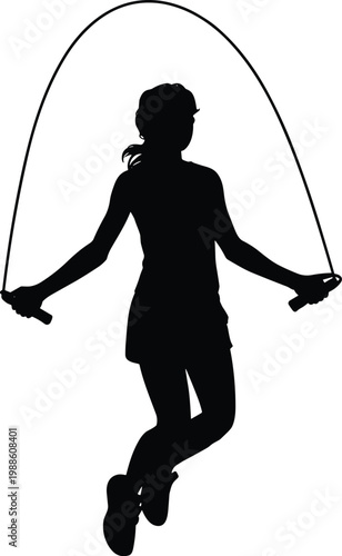 Woman jumping rope silhouette fitness cardio workout exercise healthy lifestyle vector illustration isolated design concept