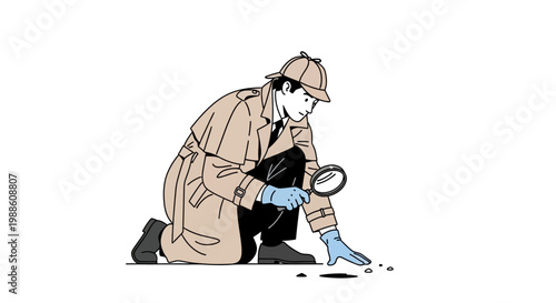 A detective in a trench coat examining evidence.