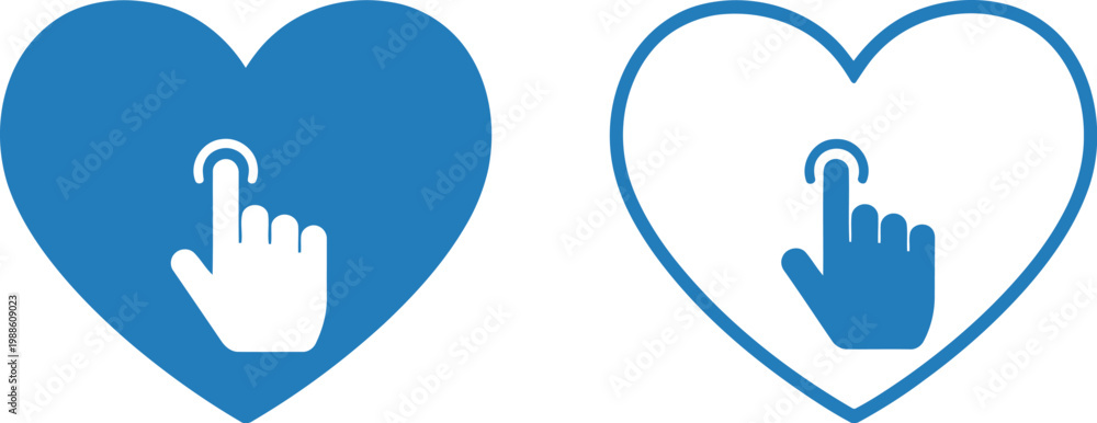Obraz premium Blue Heart Icon with Hand Click Gesture for Like and Favorite Button User Interface Design