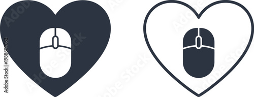 Heart and Computer Mouse Icon Set for Online Dating and Digital Love Concepts