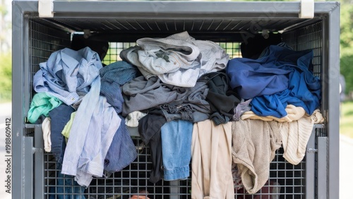 Pile of Unsorted Clothing in a Donation Bin Urban Setting