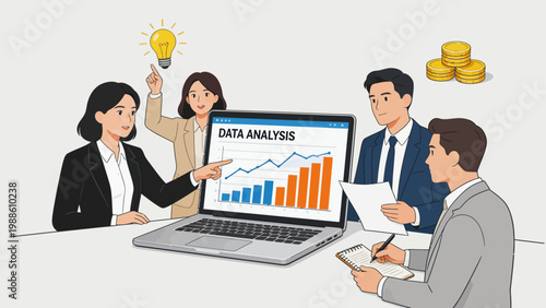 Business team discussing data analysis