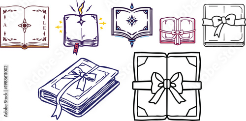 Vector Icon of a Magical Spell Book, Outline Style, Minimal, White Background