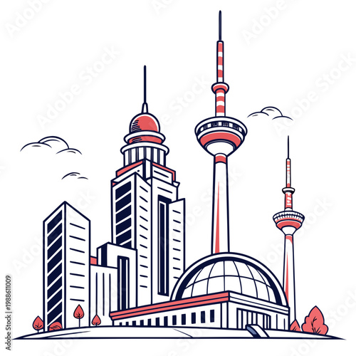 Photography A stylized illustration depicts the oriental pearl tower and surrounding buildin