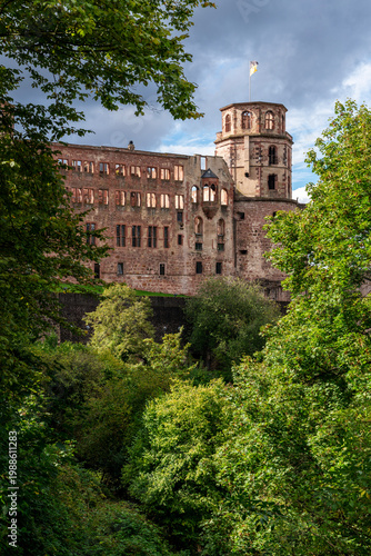 Historic Castle Tower over Heidelberg Germany. The ruins of an old tower at Heidelberg castle Baden Wurttemberg, Germany.
