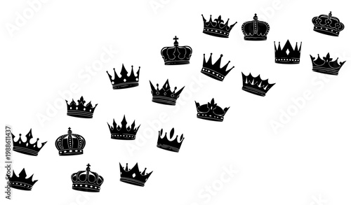 Royal Crown Pattern with Scattered King and Queen Crown Silhouettes for Luxury Design, Heraldic Backgrounds, Premium Branding and Elegant Decorative Elements