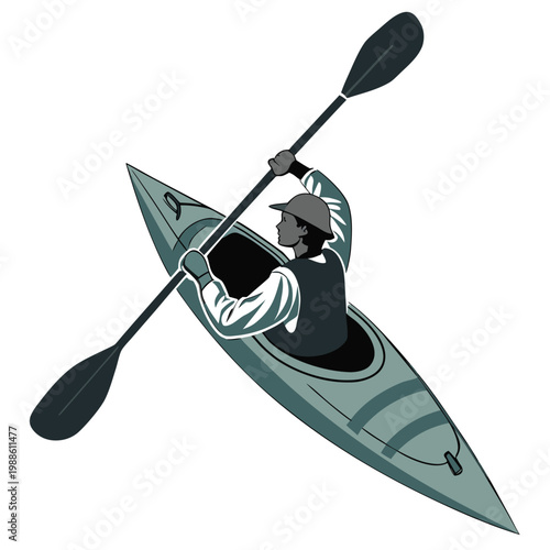 A stylized illustration depicts a person kayaking on calm waters viewed from directly above emphasizing the sport s tranquility high quality professional