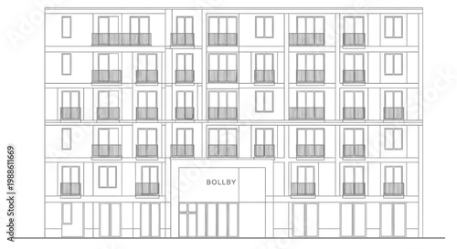 Detailed Architectural Drawing of Modern Building Facade.