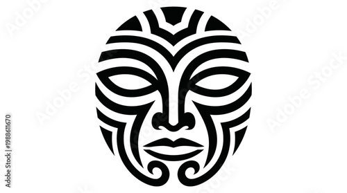 Maori Face Carved Tribal Mask Design.