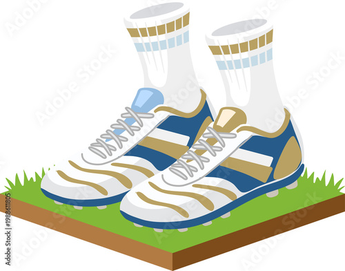 Pair of soccer cleats with socks on green grass field