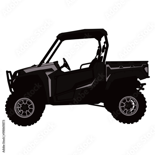 Black silhouette of an off-road buggy vehicle with rugged tires, ideal for adventure and motorsport themes.