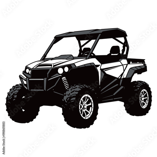 Black silhouette of an off-road buggy vehicle with rugged tires, ideal for adventure and motorsport themes.