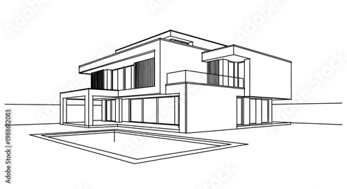 Modern House Architectural Drawing Design Blueprint.