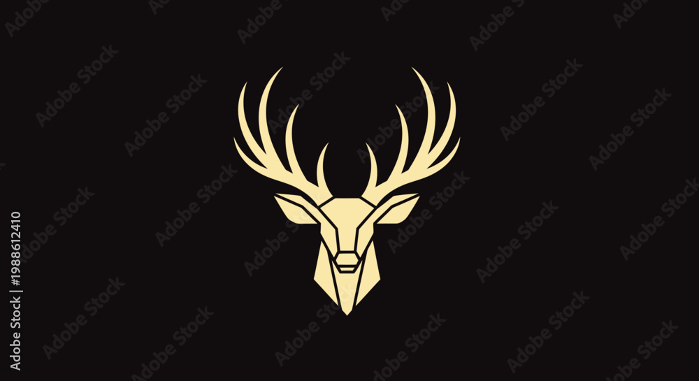 Fototapeta premium Minimalist geometric golden deer head logo on black background