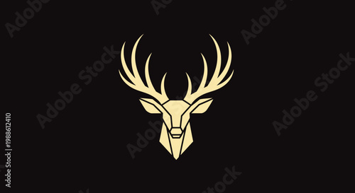Minimalist geometric golden deer head logo on black background