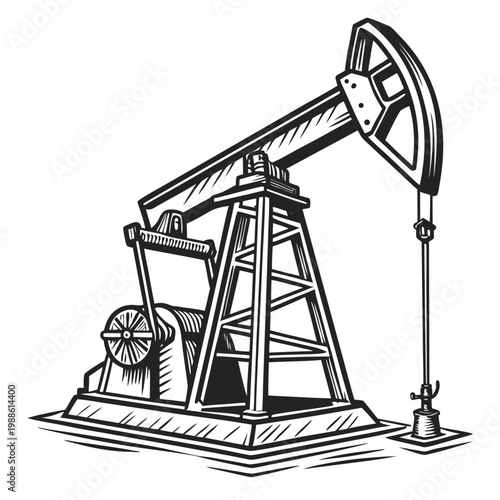 A detailed vintage style illustration showcases a classic oil pump rig a symbol of energy extraction and industrial history high quality professional