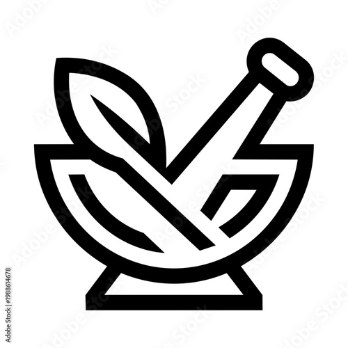 Iconic Symbol of Herbal Medicine with Mortar and Pestle and Leaf for Natural Remedies