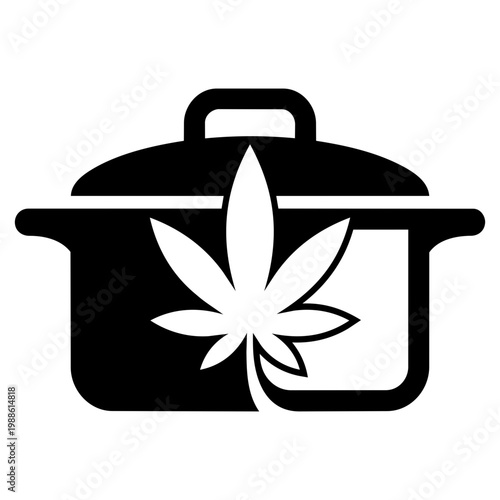 Cooking Pot with Cannabis Leaf Icon for Culinary and Wellness Applications