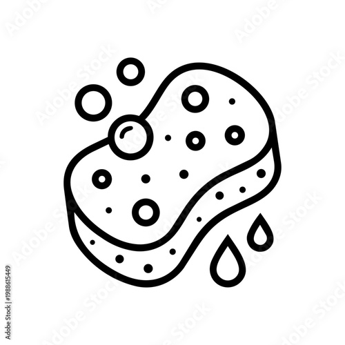 Detailed Outline of a Sponge with Bubbles and Drips for Cleaning Contexts