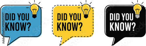 Three colorful speech bubbles with light bulbs and the phrase Did you know on a white background