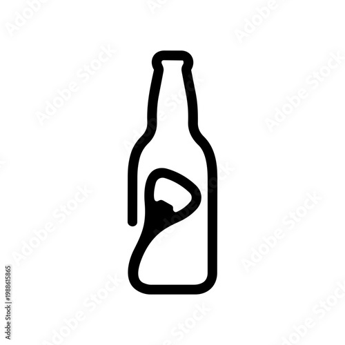 Minimalist Illustration of a Beverage Bottle with Cap Remover for Creative Projects