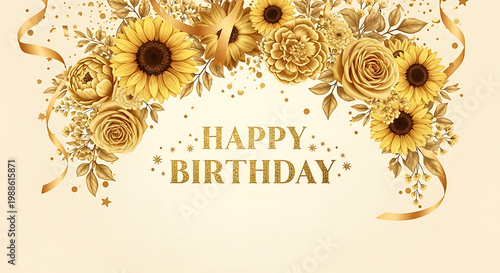 greeting card of Happy Birthday .vintage floral background