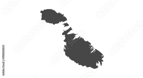 A stark black silhouette depicts the island nation of malta against a white background high quality