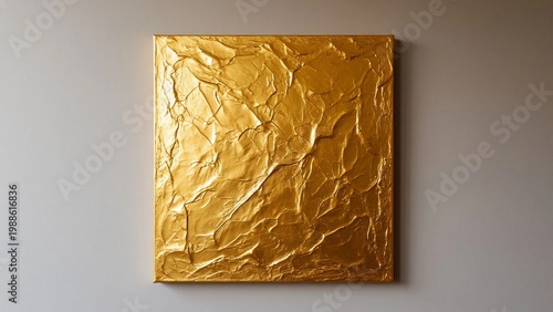 Luxury abstract gold foil canvas painting with thick texture, modern golden wall art for interior decor