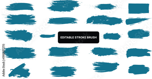 Set of dark blue paint brush strokes isolated on transparent background with grunge texture and rough edges for artistic design banners and posters creative hand drawn ink blots and splash elements.