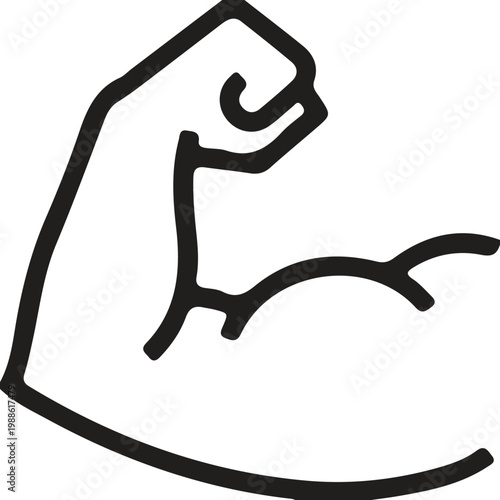 Flexed bicep muscle icon symbolizing strength and power with line art