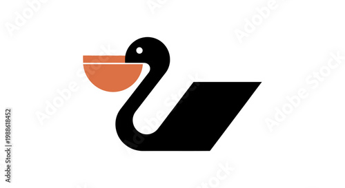 Minimalist geometric pelican illustration with orange beak on white background
