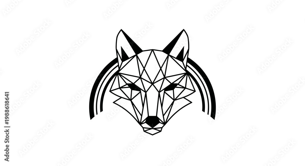 Fototapeta premium Minimalist geometric wolf head logo icon in black line art