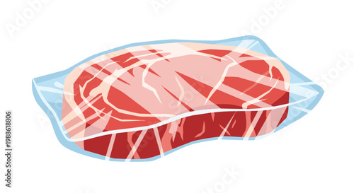 Vector Illustration of a Fresh Raw Beef Steak Vacuum Packed in Clear Plastic Wrap Isolated on White Background for Food Industry and Grocery Concepts