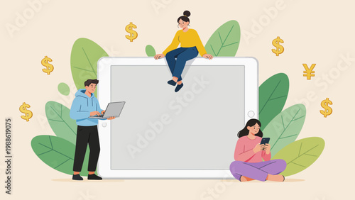 Obraz na płótnie People using devices with money symbols