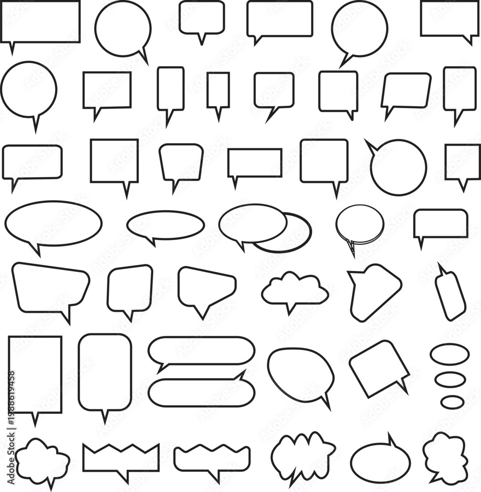 Obraz premium Speech Bubble Chat Dialog Message Box Icon Set Collection Group Communication Conversation Talk Comment Balloon Outline Black Line Vector Illustration Isolated Design Pack