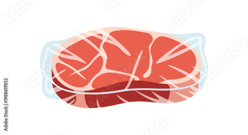 Vector Illustration of a Fresh Raw Beef Steak Wrapped in Transparent Plastic Film Packaging Isolated on a White Background