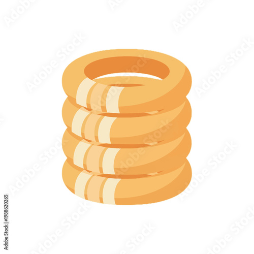 Stack of Four Traditional Russian Sushki or Bubliki Ring-Shaped Bread Rolls Isolated on White Background