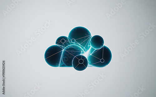 Modern Cloud Computing Concept with Digital Network on White Background