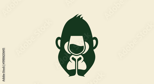Minimalist gorilla head logo with wine glass negative space