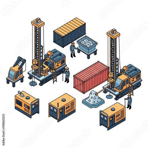 Industrial drilling and construction equipment machines.